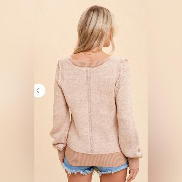 NWT Hem & Thread Women’s V-Neck Knit Sweater Bubble Sleeve - Picture 2 of 9